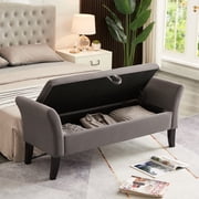51.5" Tufted Milk Velvet Storage Bench, Upholstered Bed End Ottoman with Solid Wood Legs,Grey