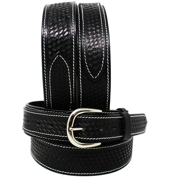 51-52 Men's 1-1/2" Wide Black Leather Basket Weave Tooled Ranger Belt 26RAA104BK