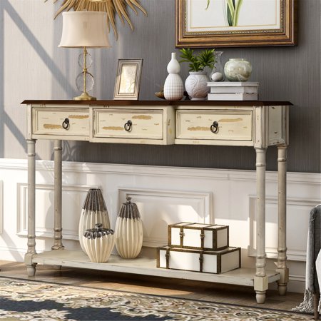 51.57" Distressed Console Table with Drawers Beige