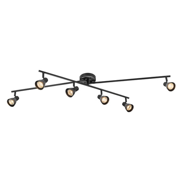 51" 6-Light Adjustable Track Lighting, Matte Black, Center Swivel Bar, Moveable Outer Bars, Pivoting Track Heads, Ceiling Light, Home Improvement