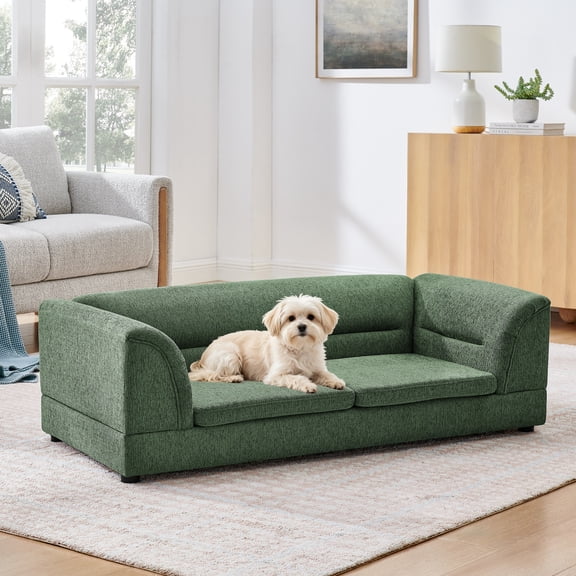 51.75" Oversized Dog Sofa Bed for Large Dogs, Linen Pet Couch with Raised Design, Thick Foam Cushion, Curved Armrests, Modern Pet Sofa for Dogs & Cats