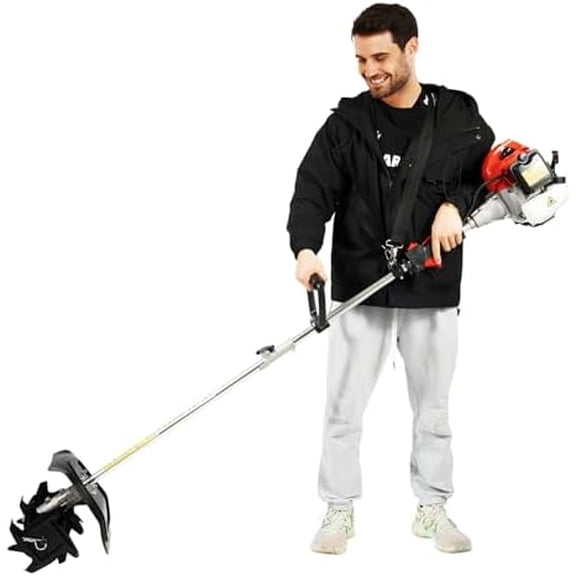 51.7CC 2-Stroke Small Tiller Cultivator,Gas Powered Rototiller Tiller,Engine Air-Cooled and Cordless Design,9.8In Tilling Width Electric Corded Tillers,for Garden,Lawn,Soil,Digging, Reseeding Grass