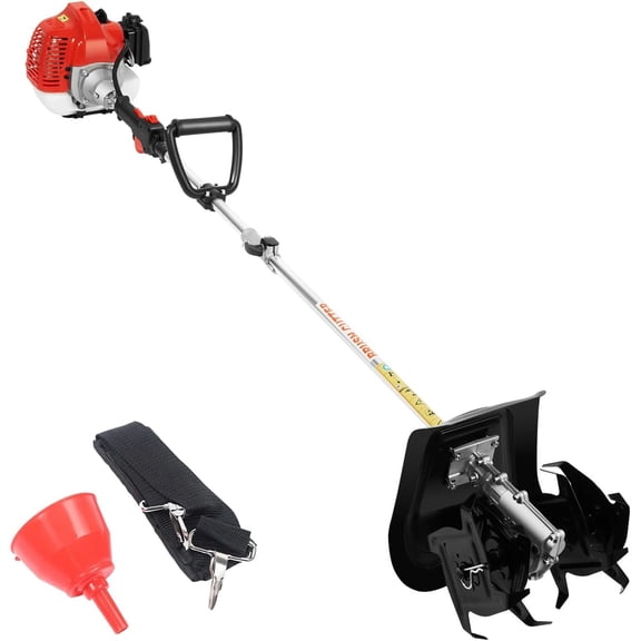 51.7CC Gas-Powered Tiller Cultivator, 2HP 2-Stroke Single Cylinder Rototiller with Air-Cooled System,Handheld Micro Tillage Ripper for Garden Lawn Digging