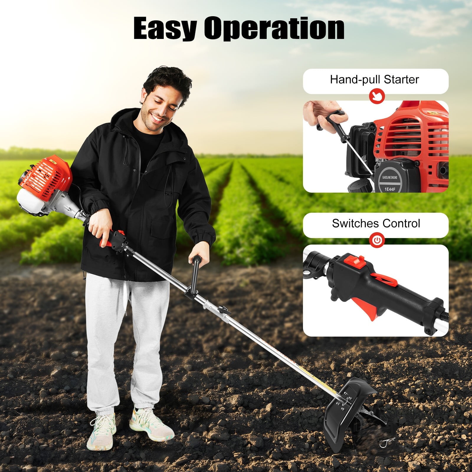 PEAKORA51.7CC 2-Stroke Small Tiller Cultivator Gas Powered Rototiller Garden Tiller New