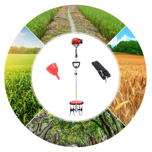51.7cc Gas Powered Mini Tiller Cultivator, 2-Stroke Cordless Handheld Garden Rototiller with 9" Tilling Width, Long Reach 76.6" Pole for Weeding & Soil Prep