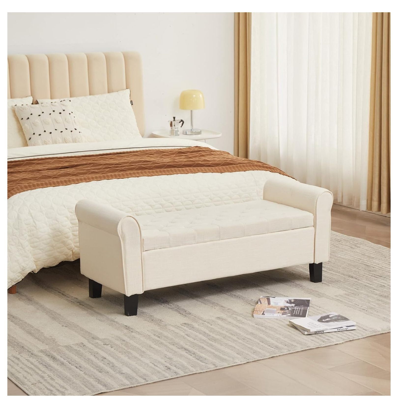 51'' Bedroom Bench with Storage, White Storage Bench for King Size Bed