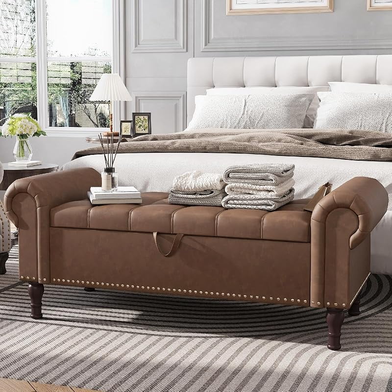 Button Down Bench 51”Bench with Storage, Upholstered Tufted Button Window Bench with ...