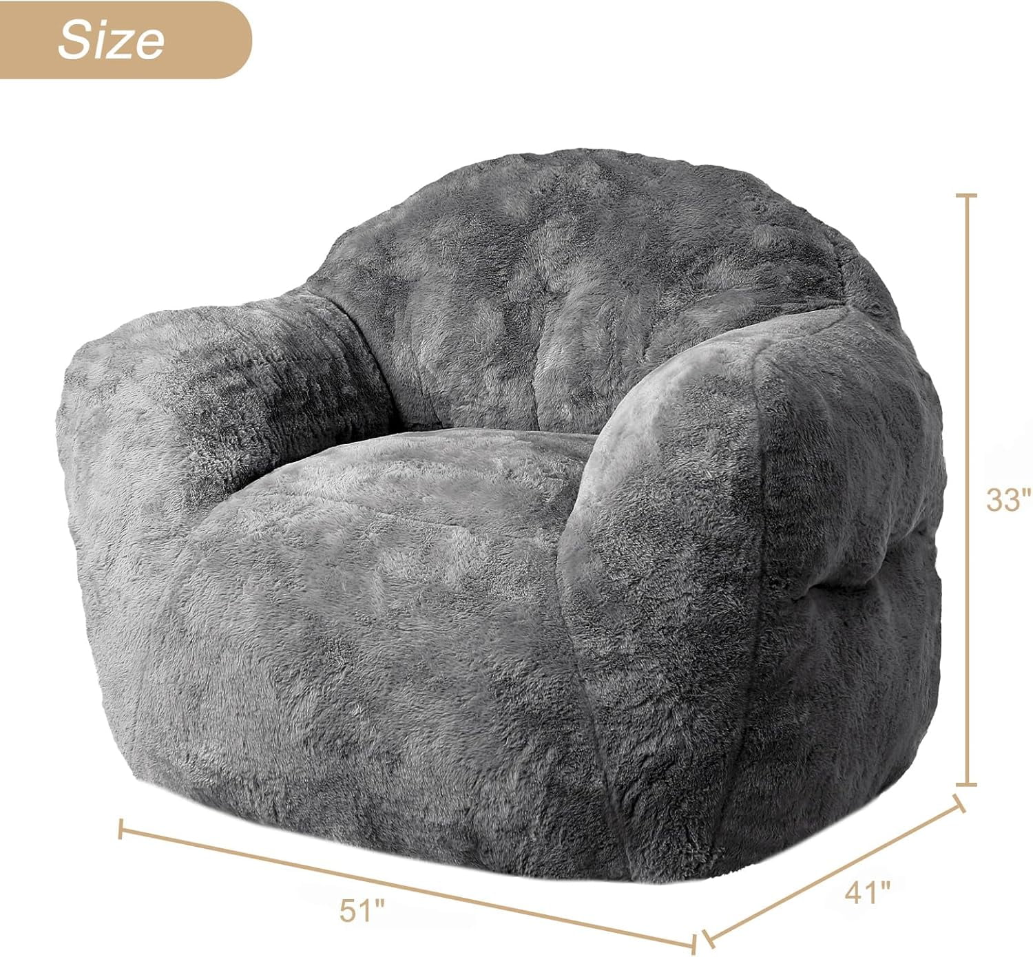 51" Big Bean Bag Chair for Adults Kids, Oversized Bean Bag Chairs with Filler Included, Soft Cozy Beanbag Couch Floor Sofa Chair for Living Room Dorm, Dark Grey