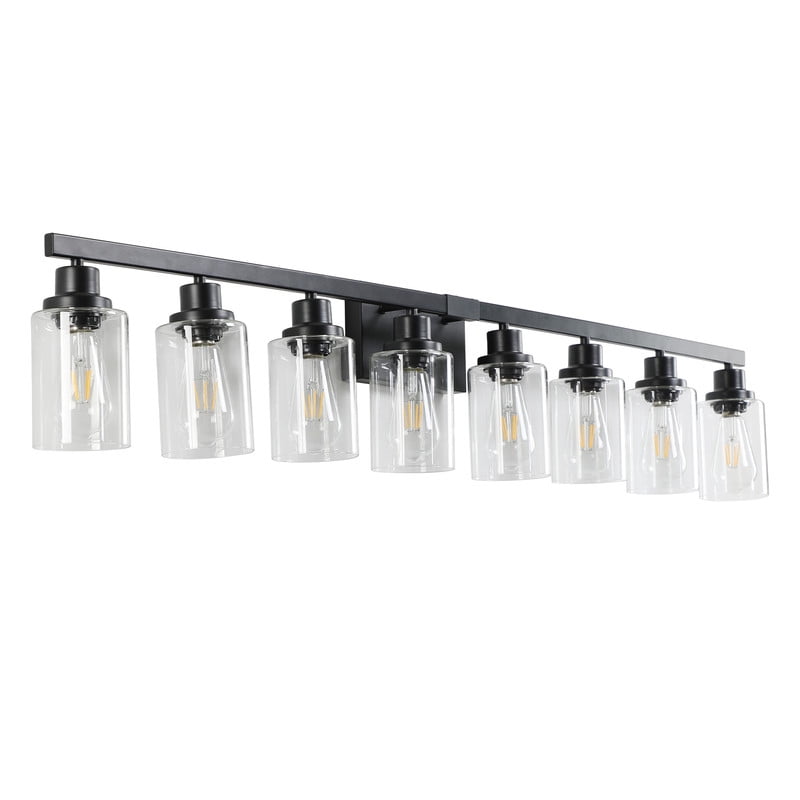 51" Black 8-Light Vanity Light with Clear Glass Shades, Modern Iron Metal Bathroom Wall Fixture for Mirror, Ideal for Bathroom and Dressing Table (No Bulbs)