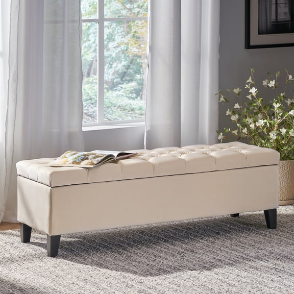 51" Button Tufted Diamond Stitched Storage Ottoman Bench, Light Gray Fabric, GLOUSTER STORAGE OTTOMAN V2