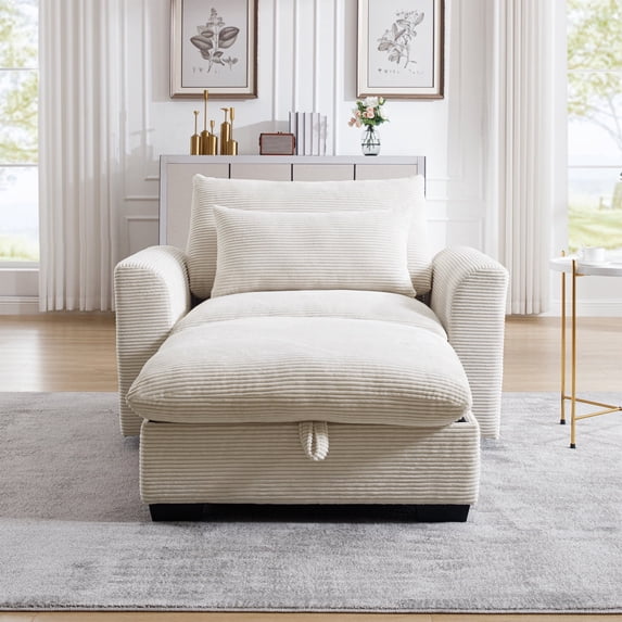 51" Oversize Corduroy Sofa Couch, Modular Couch with Storage Ottoman, Couch Deep Seat Couches for Modern Living Room/Apartment/Office, Beige