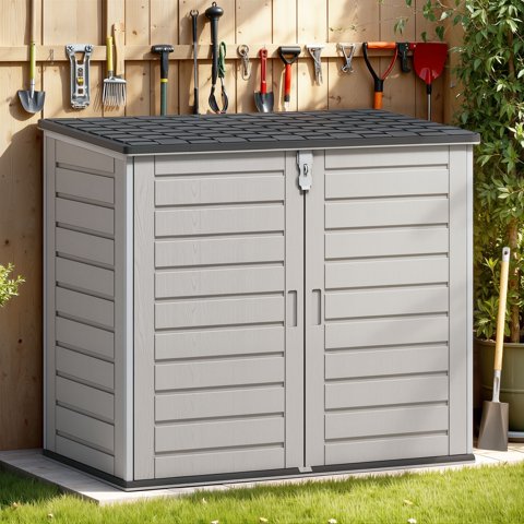 51 Cu Ft Outdoor Storage Shed, Resin Storage Cabinet with Door & Lock, Multi-Purpose Outdoor Shed for Garbage Cans, Garden Tools, Bikes, Easy to Assemble, Gray