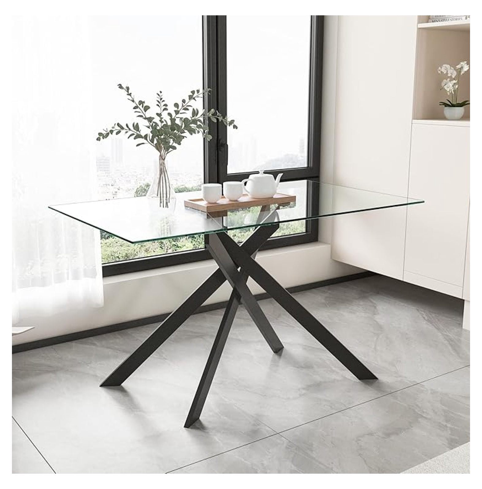 51'' Dining Table,Tempered Glass Dining Table for 4,Modern Rectangular ...