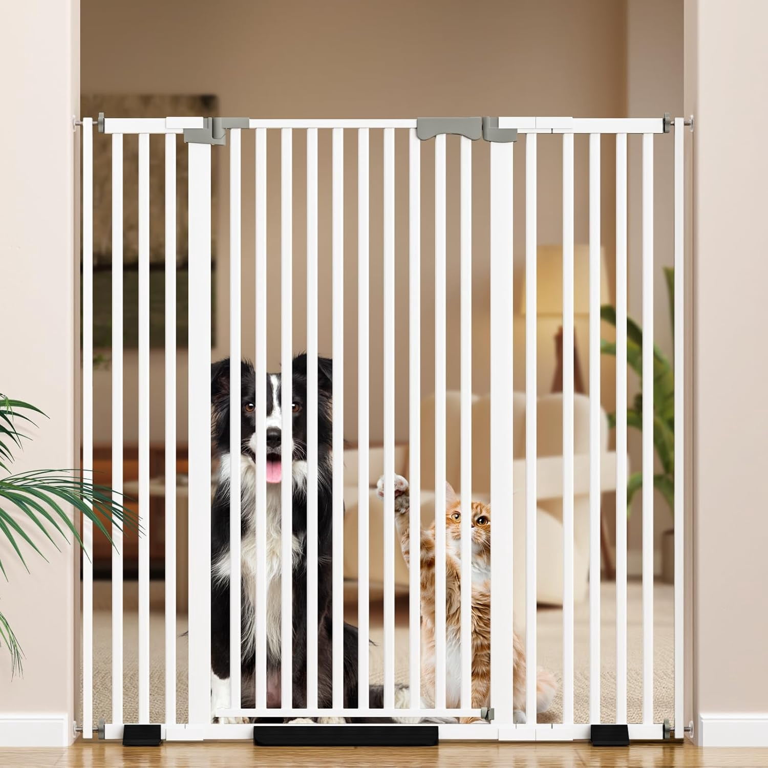 51" Extra Tall Auto Close Pet Gate, 30-49" Wide Pressure Mounted No Drill Dog Cat Gate with Extensions