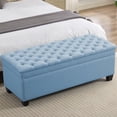 thumbnail image 1 of 51" Fabric Storage Ottoman Bench, Tufted Upholstered Rectangle Storage Bench with Hinge for Bedroom End of Bed Living Room Hallway (Blue), 1 of 10