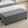 thumbnail image 1 of 51" Fabric Storage Ottoman Bench, Tufted Upholstered Rectangle Storage Bench with Hinge for End of Bed Bedroom Living Room Hallway (Dark Gray), 1 of 10
