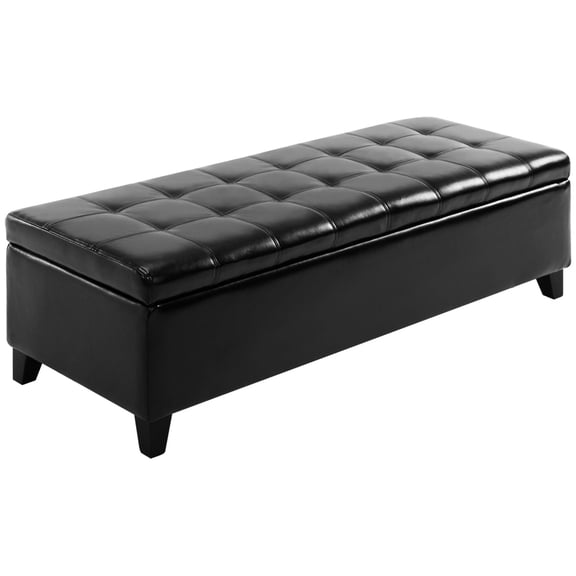 51" Faux Leather Storage Chest | Contemporary Designer Aesthetic | Soft Closing Lid | Stores Pillows and More