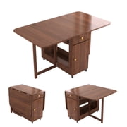 51" Fully Assembled Folding Dining Table 4-6 Seater with Storage and Lockable Wheels, Space-Saving for Kitchen or Dining Room Walnut