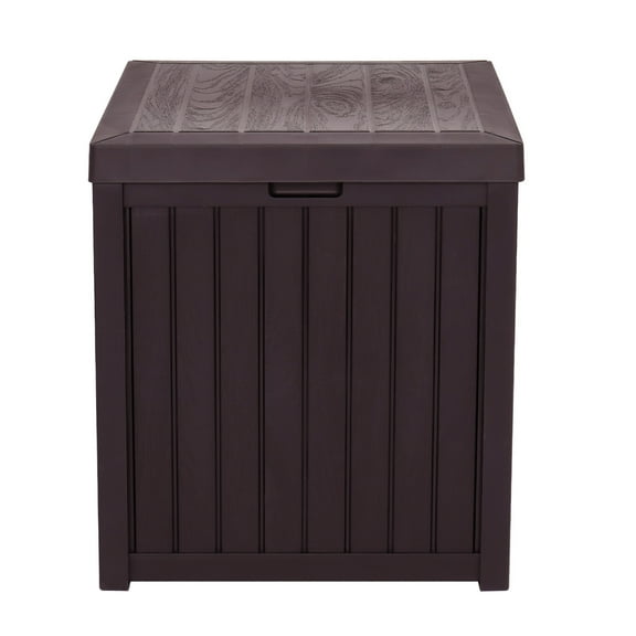 51 Gallon Plastic Yard Storage Box with Lockable Seat, Outdoor Storage Deck Box Chest for Backyard, Porch, Patio, Garden, All-Weather Storage Container for Tools, Toys, Brown