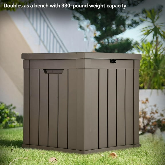 51 Gallon Weatherproof Outdoor Storage Container with Lockable Lid and Handles, Light Brown