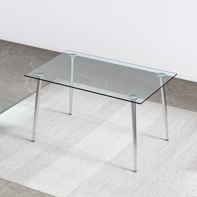 "Modern 51"" Rectangular Glass Dining Table for 46 People, Silver