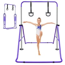 51" Gymnastic Bars with Adjustable Height for Children, Folding Gymnastic Training Bar with Bear Rings, GymnasticTraining Equipment for Home, Purple