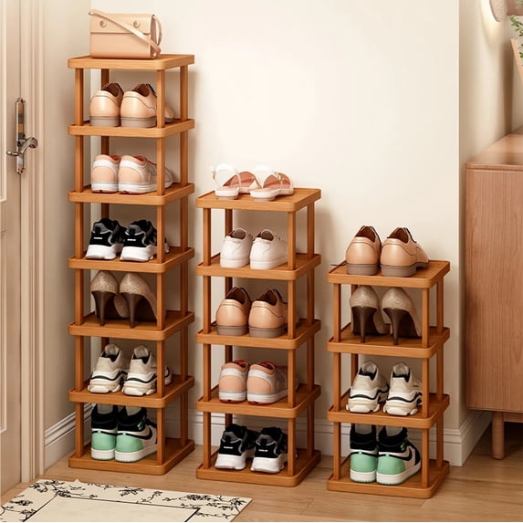 51"H Large Vertical Shoe Rack Organizer, Space Saving Corner Shoe Shelf Tower for Closet Entryway Garage, Brown