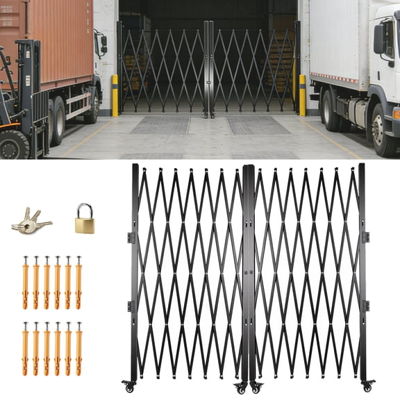 51" H x 156" W Folding Security Gate, Mobile Barricade Safety Barrier with Padlock and Casters, Portable Barricade Gate for Commercial Building Entrance