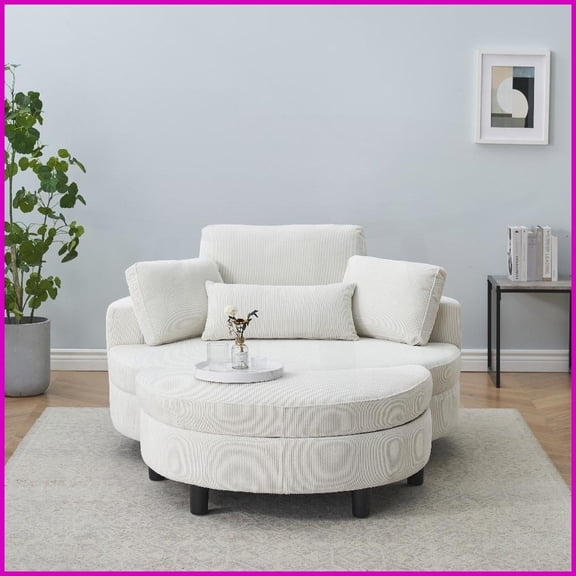 51-Inch Beige Corduroy Single Sofa with Adjustable Headrest & Removable Tray - Ideal for Small Apartments/Bedrooms