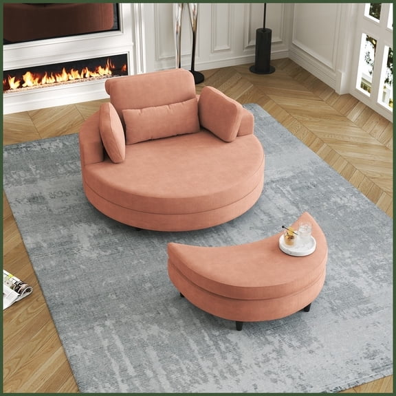 51-Inch Beige Orange Corduroy Sofa with 3 Pillows & Removable Tray - Compact for Small Apartment Bedrooms