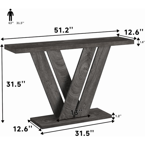 51 Inch Console Table, Farmhouse Entryway Table with V-Shaped Wood Sofa Table Behind Couch for Living Room Hallway Foyer Easy Assembly
