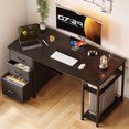 thumbnail image 1 of 51 Inch Computer Desk with File Drawers & USB Power Outlets- Reversible Home Office Desk with Storage Shelves, Work from Home, Writing Table for Bedroom, Black, 1 of 9