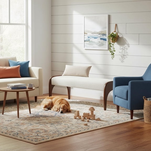 51-Inch Extra Long Upholstered Bench with Cute Solid Walnut Rubber Wood Legs, Minimalist Bed End Bench for Bedroom, Living Room, Dining Table, Entryway Hallway Seat, Fur Fabric in Beige$$Furniture