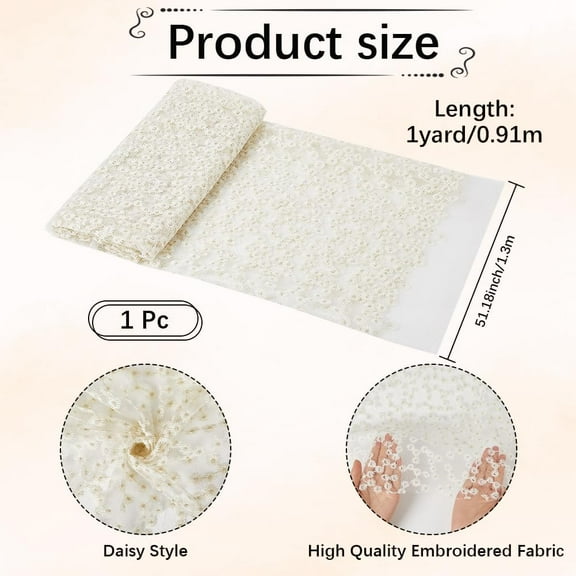 51 Inch Flower Embroidered Tulle Lace Fabric Polyester 3D Embroidery Floral Daisy Mesh Yarn Sheer Voile Fabric By the Yard for Sewing Making Crafts Clothes Dresses Wedding Costume Diy Supply