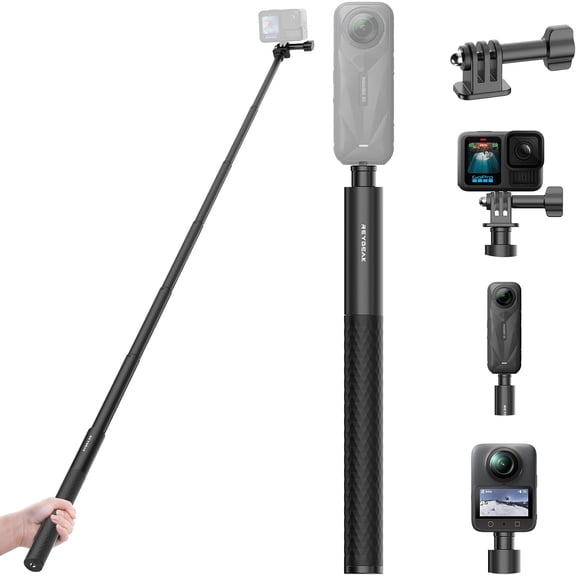 51 Inch Invisible Selfie Stick for X5,Extension Selfie Pole with Dual-Claws,Aluminum Waterproof Long Monopod for GoPro13/12/11/10/9/Osmo360/Action 5 Pro/4/3/Pocket 3 Accessories