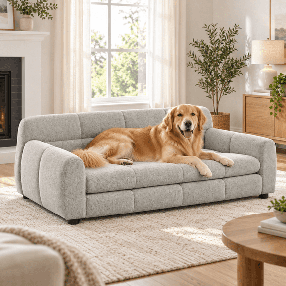 51-Inch Large Dog Sofa Bed, Elevated Upholstered Pet Couch with Soft Linen Fabric and Bolstered Arms for Large & Oversized Dogs