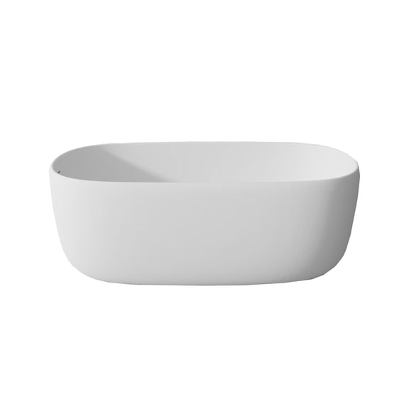 51 Inch Matte White Solid Surface Freestanding Bathtub, Resin Stone Oval Soaking Tub with Overflow & Pop-up Drain, Modern Stand Alone Bath Tub