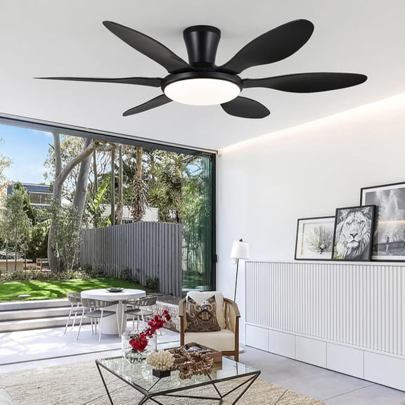 51 Inch Modern Black Ceiling Fan with Light and Remote App Control, Quiet Reversible, 6 Blade, Dim Led