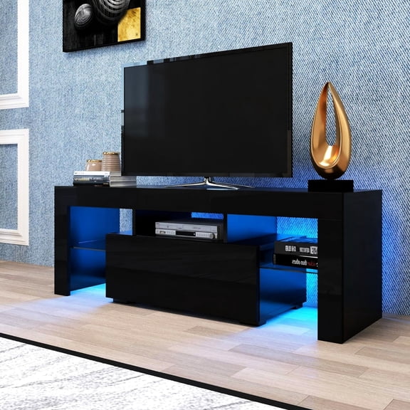 51-Inch Modern TV Stand | 16 Color LED Lights for Living Room | Poplar and Particle Board Structure | Easy Two-Person Assembly for Storage