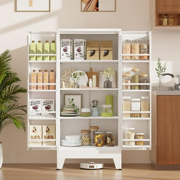 51'' in Kitchen Pantry Storage Cabinet,Freestanding Pantry Cabinet with Doors & Adjustable Shelves, Small Food Pantry Cabinet for Kitchen,Dining Room Craft Room (White)
