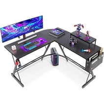 51" L Shaped Gaming Desk, Computer Desk with Monitor Stand Desk Workstation, Natural Black