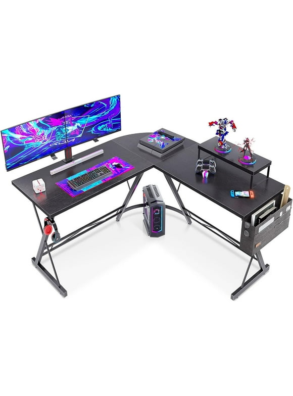 51" L Shaped Gaming Desk, Computer Desk with Monitor Stand Desk Workstation, Natural Black