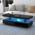 thumbnail image 1 of 51" LED Coffee Table, Modern High-Gloss Center Table with 2 Drawers, LED Lights and Display Shelves, Wooden Accent Furniture with Storage for Living Room, Home, Office, Black, 1 of 9