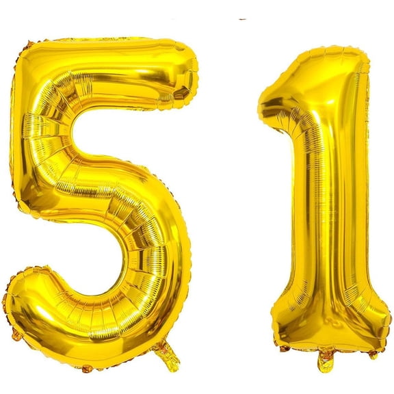 51 Number Balloons 40 Inch Gold Jumbo Numbers 15 Foil Mylar Balloon for 15th or 51 Years Old Theme Party Events Decorations Supplies