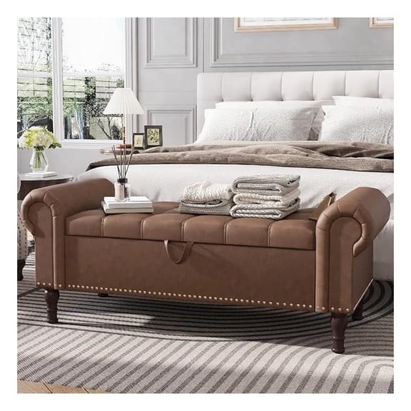 51Ottoman with Storage, Queen Size End of Bed Storage with Tufted Button, Upholstered Sitting for Front Door Entrance,Bedroom,Dining Room, EntrywayVintage Brown
