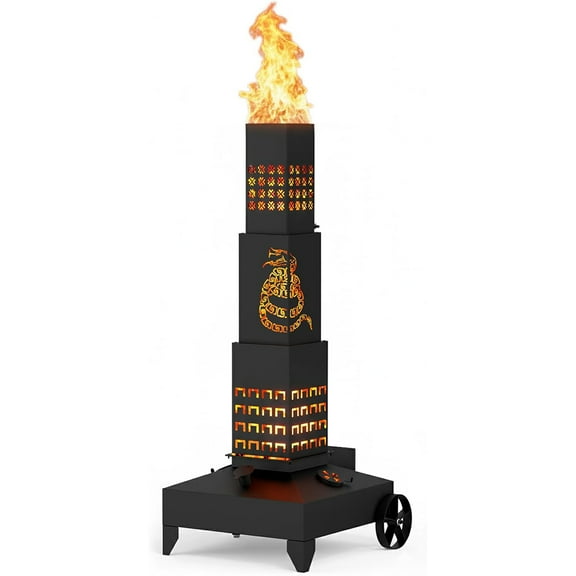 51" Smudge Pot Outdoor Patio Heater with Wheels, Portable Multi-Fuel Tower Heater, 7.1 Gallon Tank & 15-18 Hour Runtime, python Design – BERPET