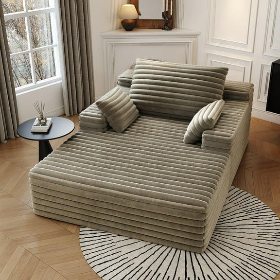 51" Oversized Chaise Lounge Chair, Plush Upholstered Sofa Bed, Deep Seat Cloud Couch with Pillows, Modern Boneless Memory Foam Sleeper for Living Room , Bedroom, No Assembly Required, Camel