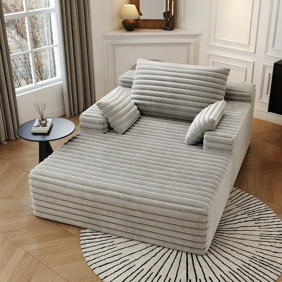 51" Oversized Chaise Lounge Chair, Plush Upholstered Sofa Bed, Deep Seat Cloud Couch with Pillows, Modern Boneless Memory Foam Sleeper for Living Room , Bedroom, No Assembly Required, Grey