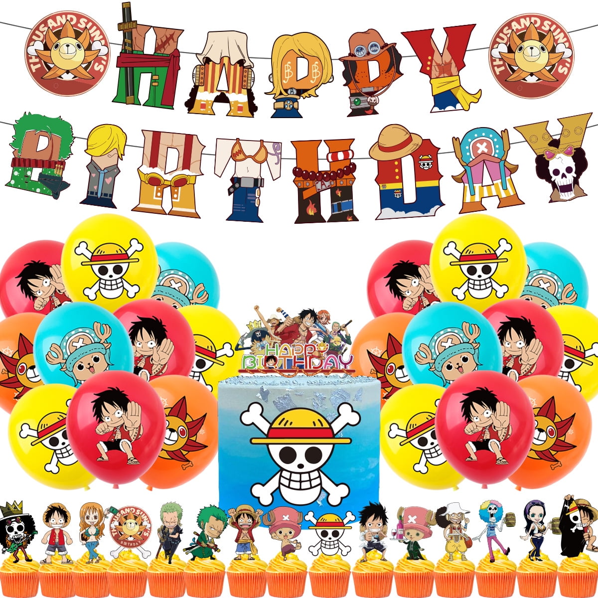 One Piece Anime Theme Party Supplies Kit Decorations Set Favors for Boys  Adult Grils 113 Pcs Includes Cake Cupcake Toppers Backdrop Tablecloth
