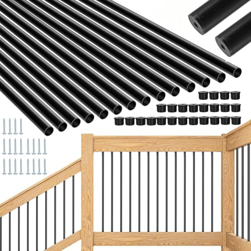 51 Pack 26" Deck Balusters, Hollow Round Aluminum Balusters for Deck Railing, Aluminum Deck Spindles with Screws for Railing Fencing, Metal Deck Balusters Staircase Spindles W/Conectors